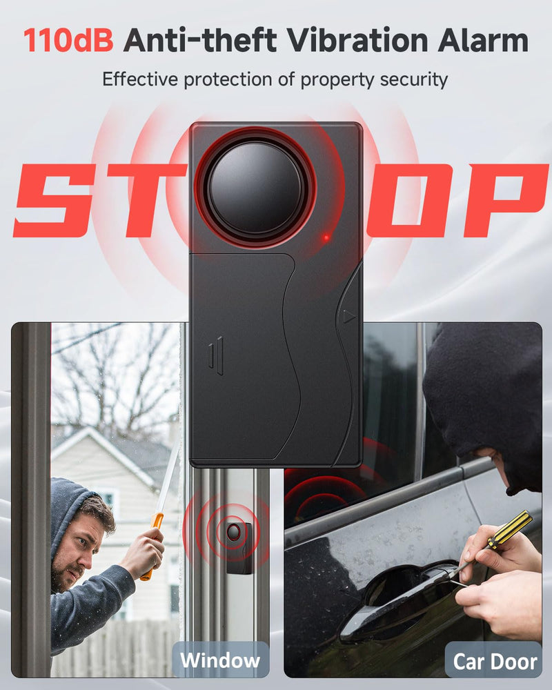110dB Car Alarm System, Anti-Theft Vibration Alarm with 10 Levels Sensitivity Adjustable, Wireless Remote Anti Theft Device for Car, Truck, RV, E-Bike, Motorcycle