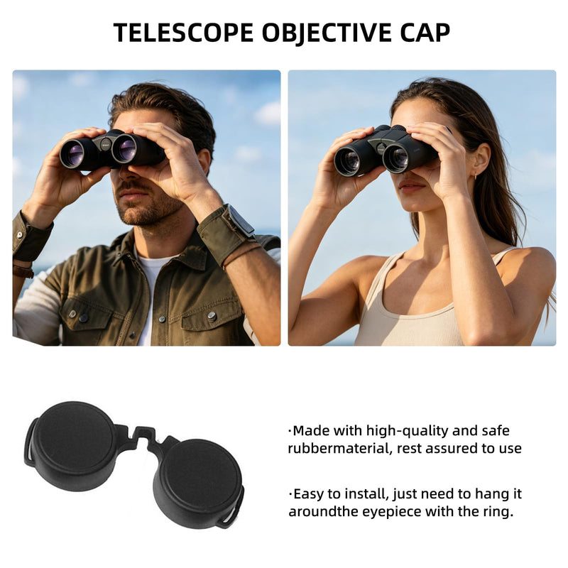 Binocular Lens Caps Set Compatible with Nikon 8x42 10x42, 42mm Rubber Lens Covers for 51–52mm Inner Diameter, Protective Objective & Eyepiece Cover, Black