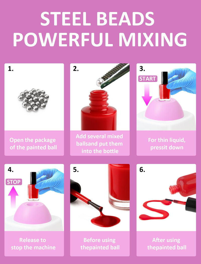 Mini Vortex Mixer, Nail Polish Shaker, Hobby Vortex Paint Mixer, 3500RPM Model Paint Shaker for Gel Polish, Acrylic Paints, Eyelash Adhesives, Tattoo Ink, 120PCS Stainless Steel 304 Mixing Balls(PINK) PINK