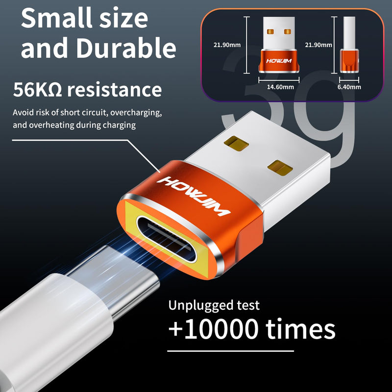 USB to USB C Adapter 2 Pack,USB C Female to A Male Charger Converter | Fast Charging and Data Transfer,for Pad Pro Phone 15/16/17 Pro Max G-alaxy Smartphone Laptop Tablet Orange