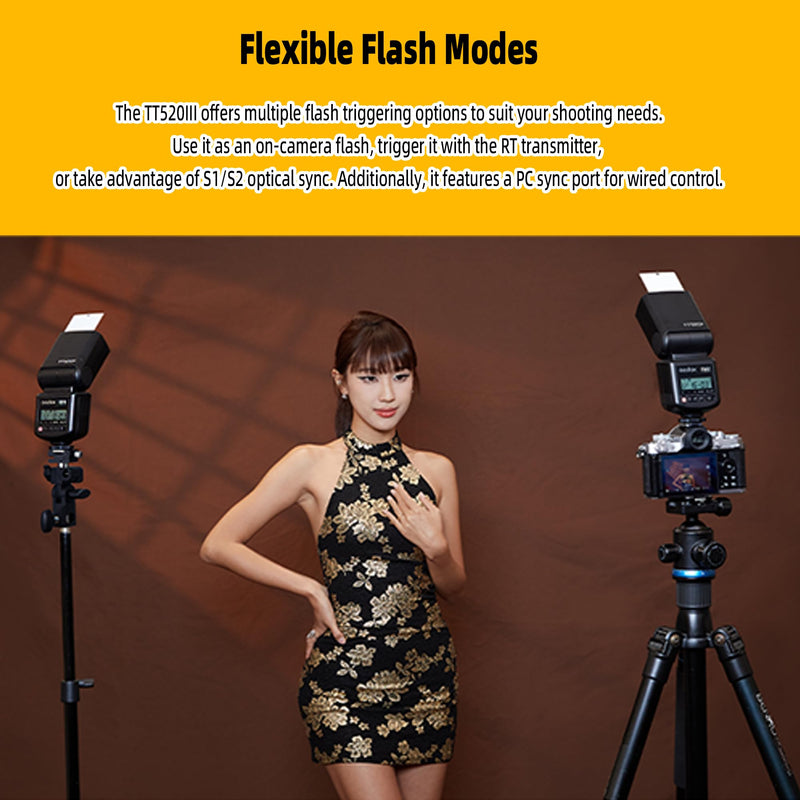 Godox TT520III TT520 III Wireless Thinklite Camera Flash Built-in Receiver and RT Transmitter Compatible for Canon for Nikon for Panasonic for Olympus for Pentax and Other DSLR