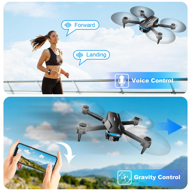 1080P Drones with Camera for Adults, Foldable Drone with 2 Batteries | FPV App Control Quadcopter with Carrying Case, Optical Flow Hover, One Key Start, 3 Speed Modes and 360° Flip Black