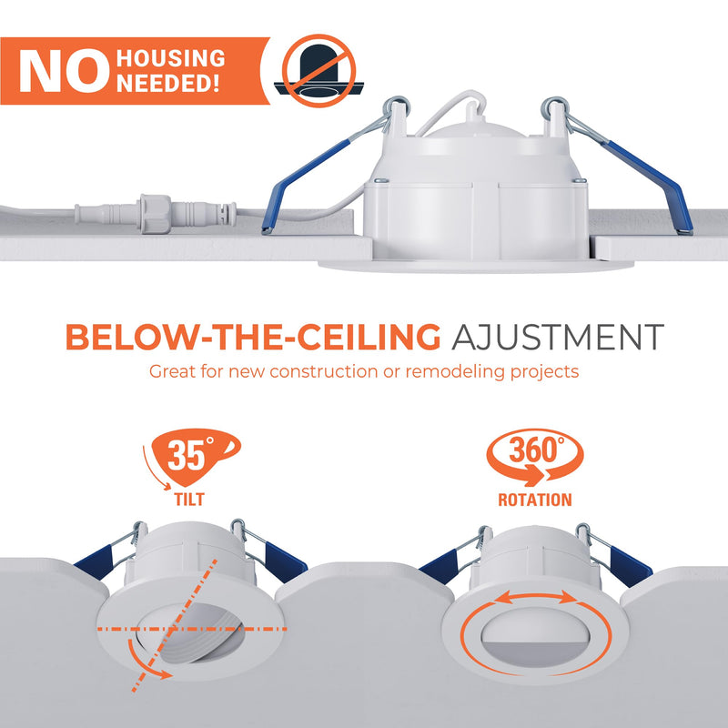 HALO RA 4 in Canless LED Recessed Downlight with Adjustable Gimbal, Selectable Lumens and Selectable Color Temperatures, Dim-to-Warm Technology, Damp Location Rated - RA4LS9FSD2W1EWHDM White
