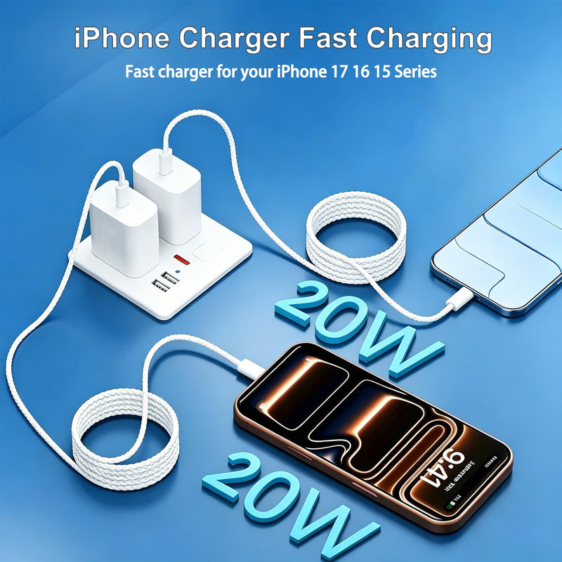 iPhone Charger Fast Charging,[Apple MFi Certified]20W iPhone USB C Fast Charger Block 2Pack 6FT Type C USB C to C Woven Cable for iPhone 17 Pro Max/17 Pro/Air/16 Pro Max/16 Pro/15 Pro Max,iPad Pro/Air