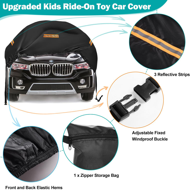 Power Wheels Cover for Outside Waterproof,Upgraded 420D Oxford Universal Ride On Toy Car Full Cover for Kids Vehicles,All Weather Outdoor Protective Cover with Windproof Buckles，3 Reflective Strips Small Kids Ride-On Truck Toy Car Cover