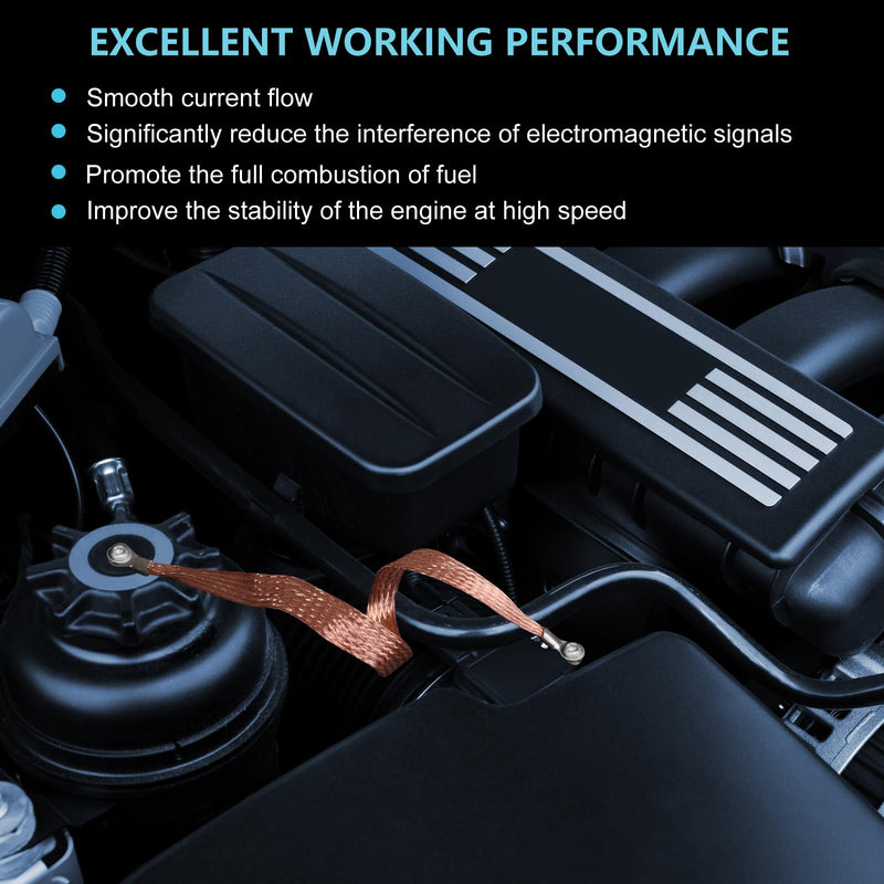 4PCS Universal Automotive Flat Braided Copper Ground Strap, 12" x 1/2" Professional Engine Grounding Cable Straps with Terminal Plugs,Vehicle Ground Strap, Tinned Copper Grounding Strap Wire for Cars 4PC 12Inch