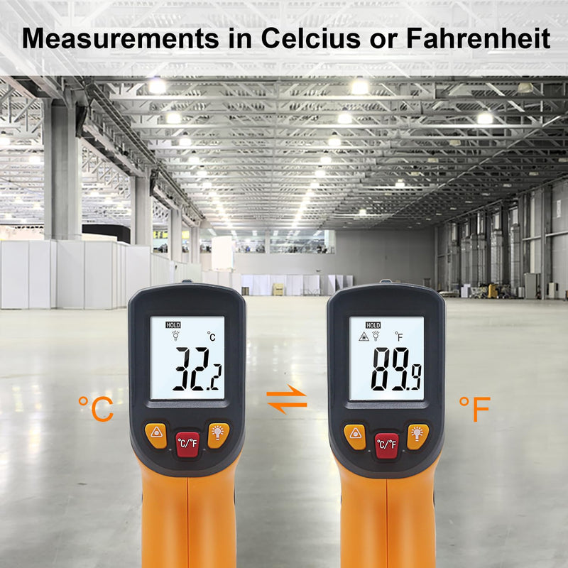 Ketotek Digital Infrared Thermometer Temperature Gun -58°F to 1112 °F(-50°C to 600°C) Handheld Non Contact IR Laser Thermometer KT600Y for Cooking Meat Refrigerator Pool Pizza Oven BBQ Food Orange