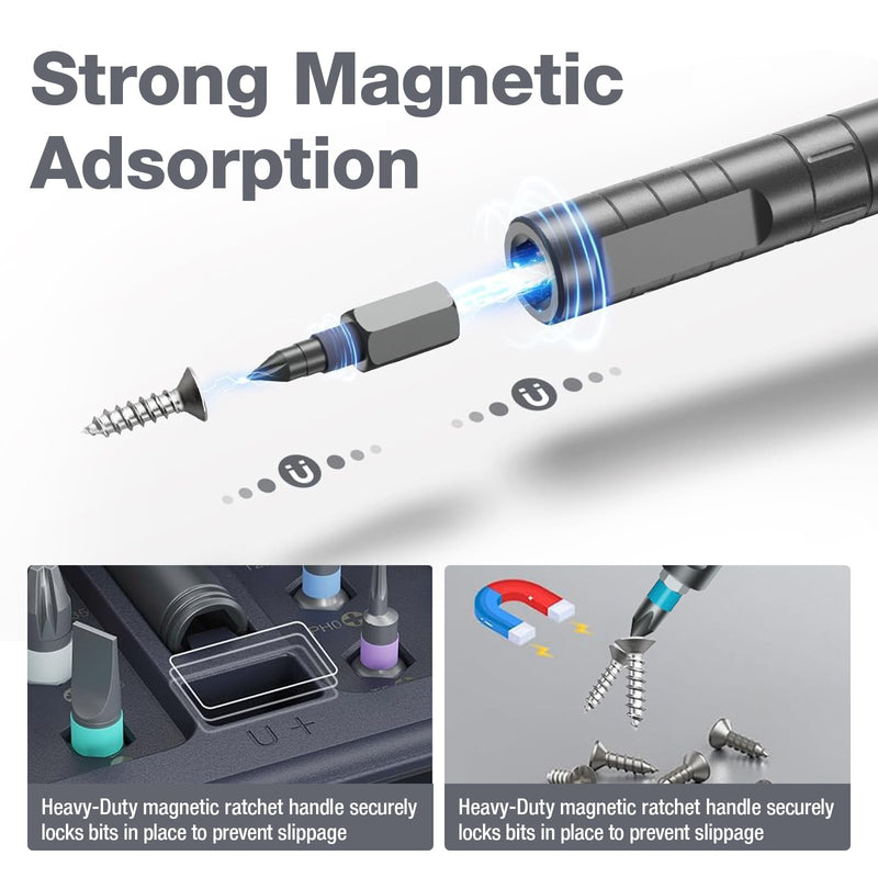 42 in 1 Magnetic Screwdriver Set, DIY Ratchet Screwdriver Set, Multi-Bit Magnetic Drive Set with Detachable Ratchet Handle, Portable Gray Repair Tool Kit for Bicycles, Bicycles, Computers as Gifts