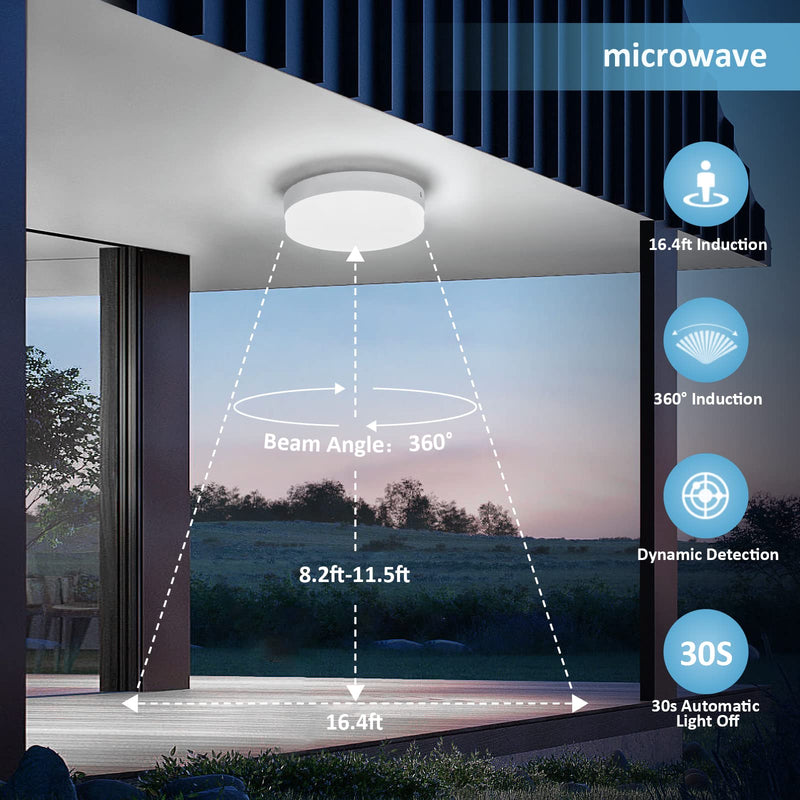 DLLT 24W Motion Sensor LED Ceiling Light, 8.7 Inch Wired Motion Activated Ceiling Light, 5000K Indoor Motion Flush Mount Light Fixture for Porch Walk-in Closet Hallway Pantry Stair, Non-Dimmable 24W-Sensor