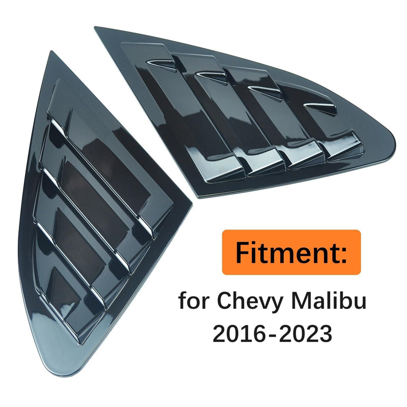 for Chevy Malibu 2016-2024 Rear Side Window Louvers, Racing Style Louvers Air Vent Scoop Shades Cover Blinds 1Pair - Glossy Black
