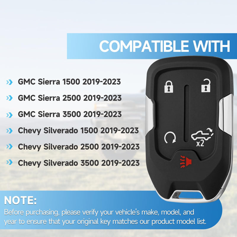 2 Pcs Smart Key Fob Replacement Remote fits for GMC Sierra 1500 2500 3500 2019-2023 Chevy Silverado 1500 2500 3500 2019 2021 2022 2023 Car Keyless Entry Remote HYQ1ES 433 Mhz ID46
