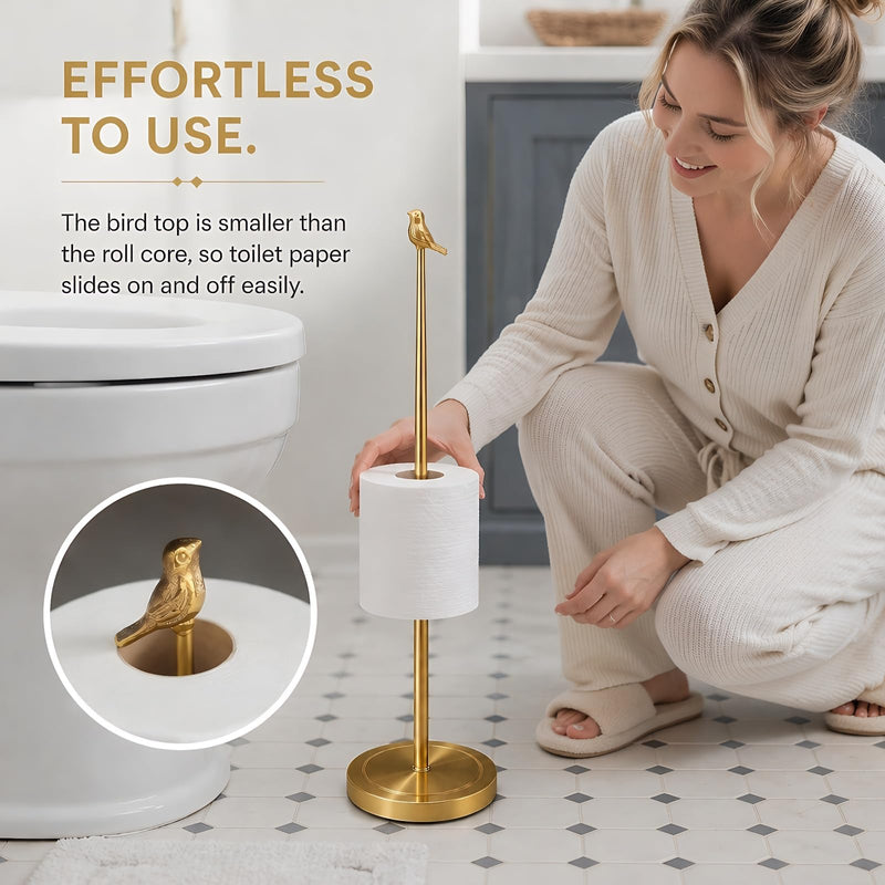 Bird Toilet Paper Holder Stand for 4 Rolls, Cute Animal Bathroom Decor, Funky Decorative Freestanding Toilet Roll Holder - Gold
