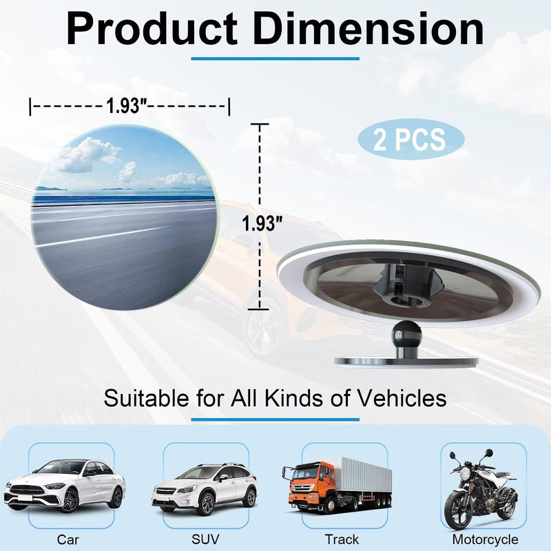 Blind Spot Mirrors 2 Pack, Frameless Side Mirror Blindspot Convex HD Glass Car Accessories, Side View Mirror Blindspot with Wide Angle Adjustable Stick for Car SUV and Trucks Round-2pcs