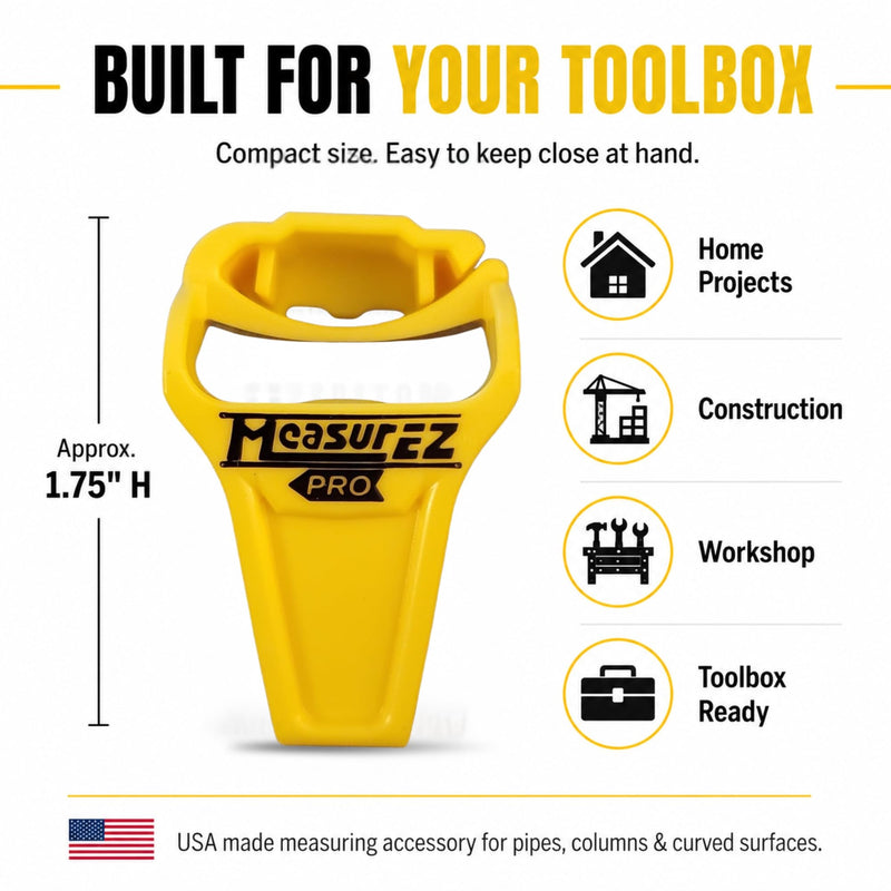 No Slip Tape Measure Hook Extension | Rubber Grip Hook for Round Edges | Measure Pipes, Columns & Curved Surfaces | Do-It-Yourself (DIY), Handyman, Construction Gift & Stocking Stuffer | USA Made 1 pack
