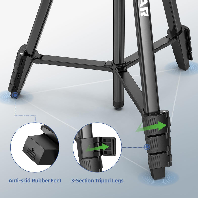 Huepar 60-Inch Lightweight Tripod Portable Adjustable Tripod for Laser Level with 3-Way Swivel Pan Head, 2 Bubble Levels, 1/4" and 5/8" Thread Mount for Varieties Tools, Only for Indoor Basic Work