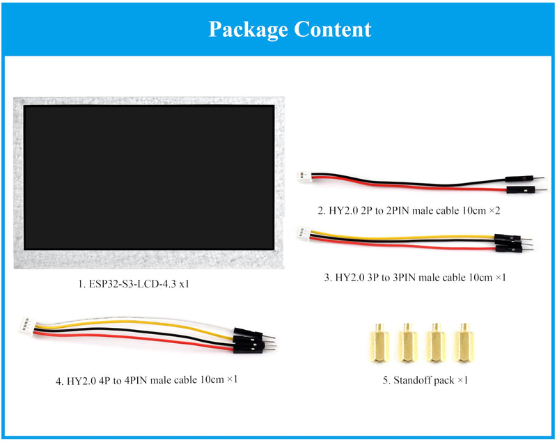 ESP32-S3 4.3inch Display Development Board, 800x480 Pixel IPS LCD Screen, 32-bit LX7 Dual-Core Processor, Up to 240MHz Frequency, Onboard CAN RS485 I2C Interfaces, Support W F& BLE 5 (No Touch)