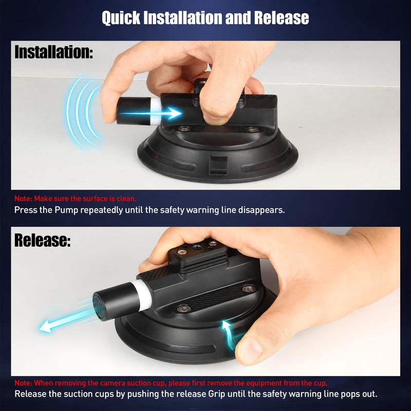HSU 3.9"/9.8cm Suction Cup Mount with Adjustable Ball Head Magic Arm | Quick Release Universal Car Windshield Holder, Compatible with GoPro, Insta360, DJI Action Osmo Cameras, DSLR & Smartphones