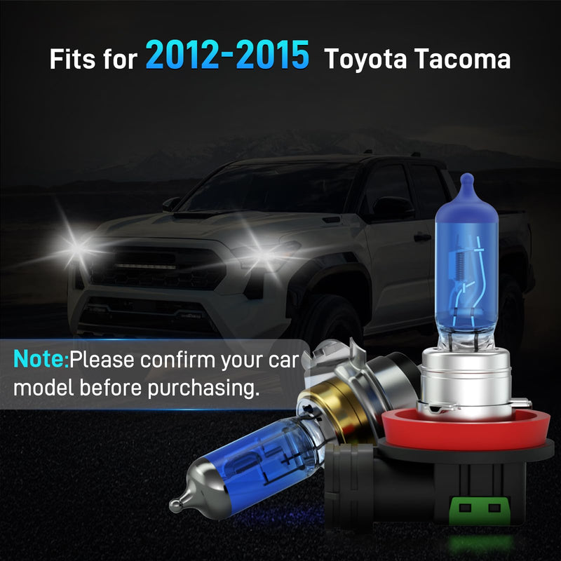 Fits for 2012 2013 2014 2015 Toyota Tacoma Halogen Headlight Bulbs Combo, Ultra Bright 5000K White High Low Beam Headlight Bulbs and Fog Light Bulbs, 4 Pack For 12-15 Tacoma (Hi/Lo Beam+ Fog Bulb)