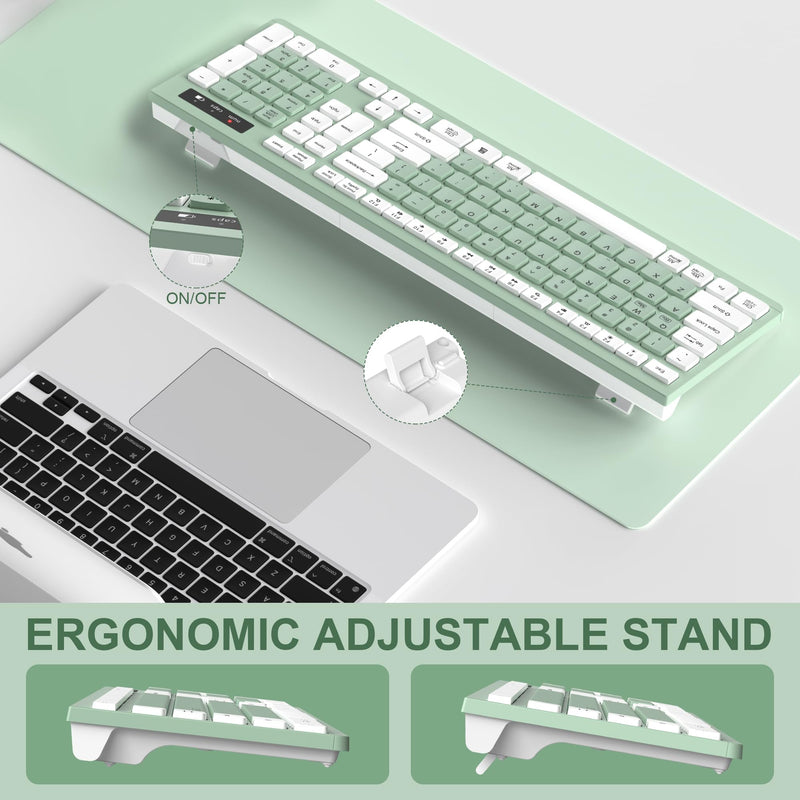 RECCAZR Wireless Keyboard Silent for Office and Home(Avocado Green) | 2.4G Full Size Silent Cordless Keyboard with Tilt Legs for Windows/Mac OS/Desktop/Laptop/PC Avocado Green
