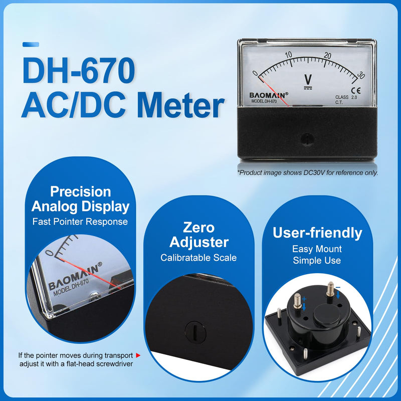 Baomain DH-670 DC 100A Analog Amp Panel Meter Current Ammeter with 75mV Shunt