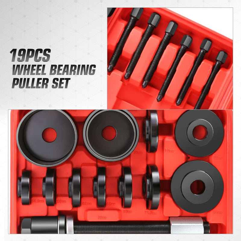 DNA MOTORING 19pcs Front Wheel Bearing Press kit Bearing Puller Tools Wheel Drive Bearing Removal Tool Kit with Sliding Screws Universal Bushings Sleeves Storage Case, TOOLS-00782
