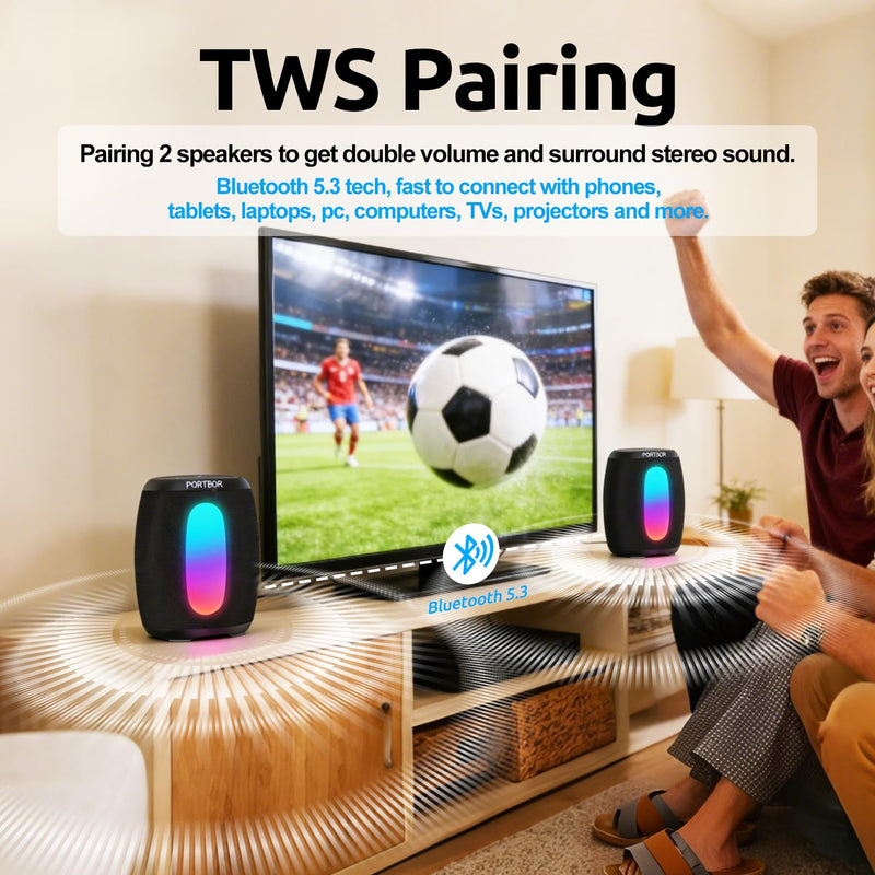 Portable Bluetooth Speaker, School Supplies: Powerful Stereo Sound, 36H Playtime/IPX5 Waterproof/8 Light Modes/Wireless BT5.3/TWS Pairing, for Outdoor/Beach/Camping/Travel/Party/Home, Birthday Gifts Black