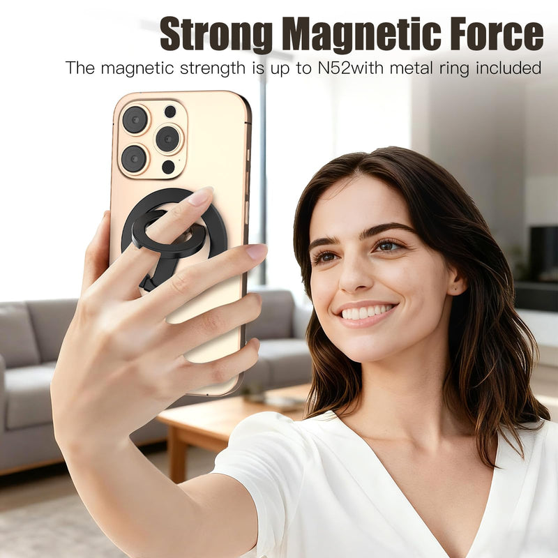Magnetic Phone Ring for MagSafe Dual-Sided Magnetic Phone Grip Magnet Phone Stand Grip Compatible with iPhone 17/16/15/14/13 Pro Max Plus Mag Safe Accessory for Car Mounts Black