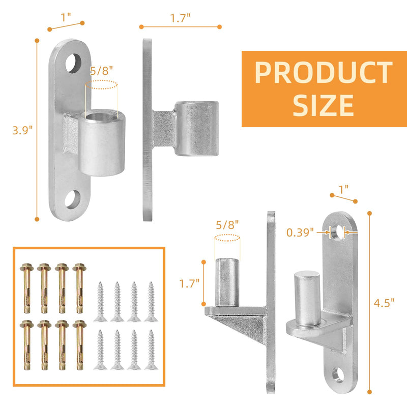 2 Set Heavy Duty Gate Hinges, Wall Mount Gate Hinges 5/8'' Pin Fence Post Hinge Set for Wooden or Concrete Fence Gate (Silver, Screws Included) Silver-2 Pairs