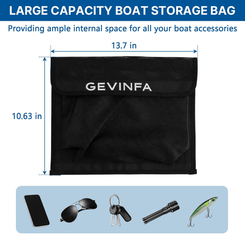 Boat Storage Mesh Bag, 13.7x10.63 Self-Adhesive Organizer with Secure Lid, 4 Heavy Duty Hook Pads and Velcro Back, Breathable Net Pockets for Boat Cabin Accessories, RVs and Home(1 PCS) Black-1 PCS