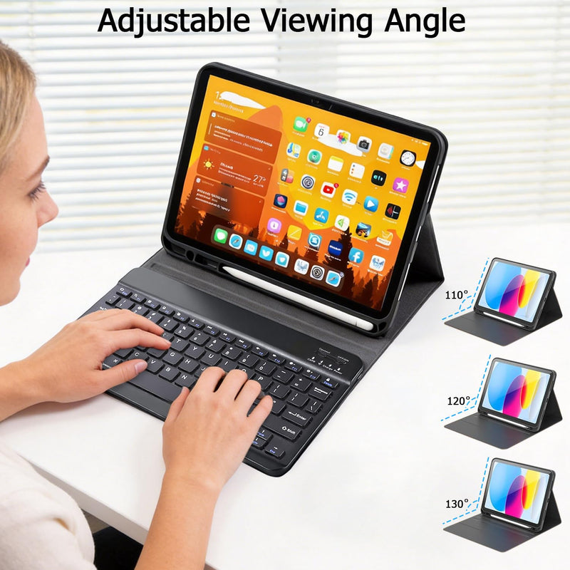 for iPad 11th/10th Gen Case with Keyboard,Folio Keyboard Cover with Pencil Holder, Detachable Keyboard for iPad(A16) 11th/10th-Black