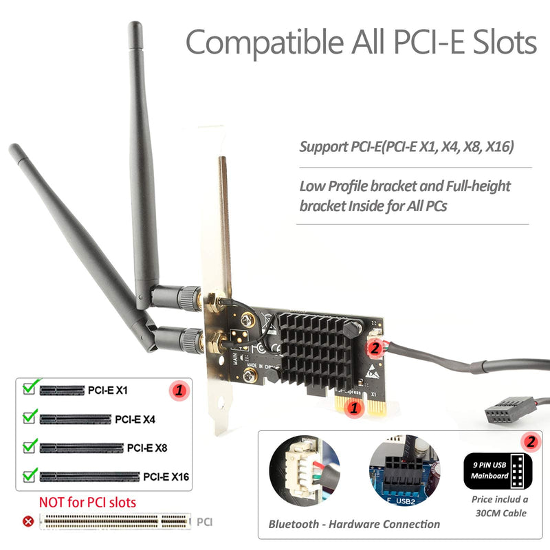 Ubit AC1200 PCIe WiFi Card for PC with BT 4.2 | Dual Band Wireless Network Adapter WiFi Card with Heat Sink Technology | for Gaming, Browsing, Streaming etc WIE7265D+BT4.2