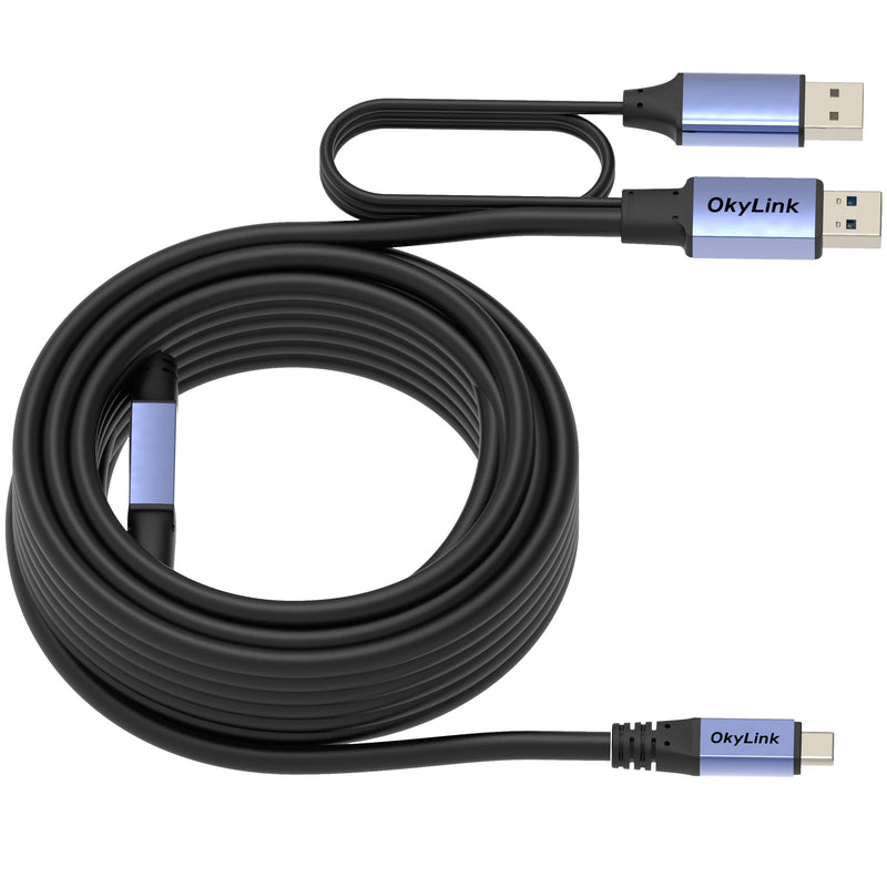 Active USB 3.0/3.2 Gen1 A to C Data Cable 50ft/15M – High-Speed 5Gbps, Signal Booster, Optional Power, Long-Distance Cable for VR, External Storage, Docking Station, Printer 50ft (15M) Black cable + Gray shell