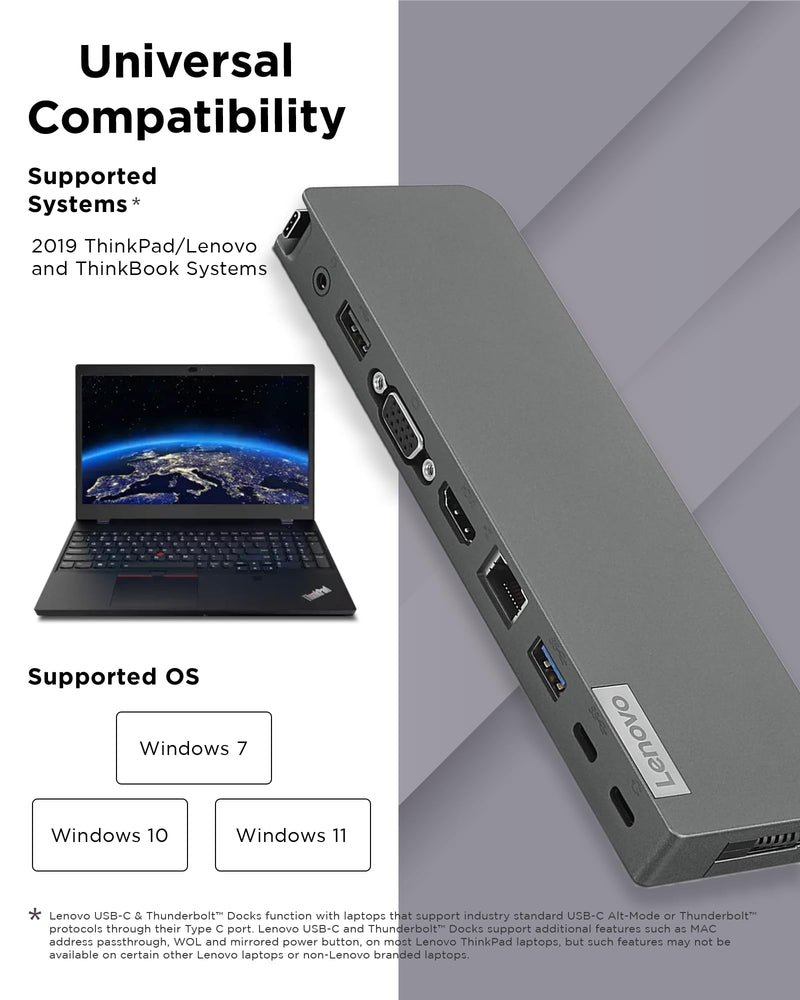 Lenovo 7-in-1 Portable USB-C Mini Dock - HDMI & VGA, 45W Charging, Compatible with Lenovo, Apple & USB-C Laptops, G0A70065US Lenovo Computer