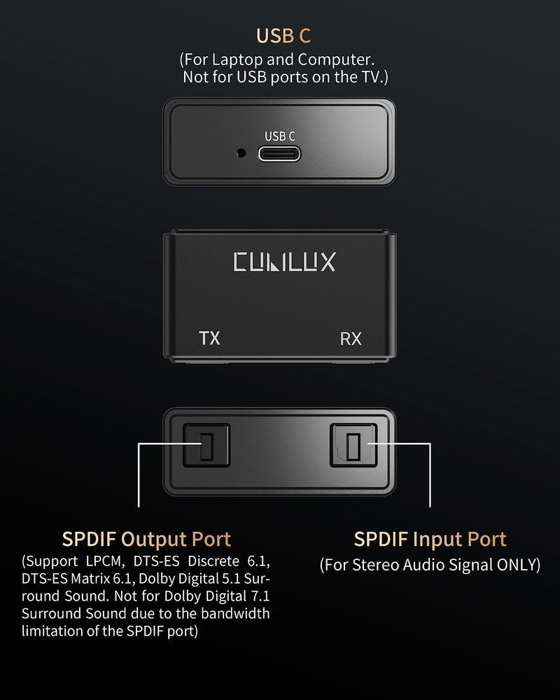 Cubilux UCSTR-B3 USB to SPDIF Input Output Adapter, 2-in-1 USB to TOSLINK Optical Transmitter Receiver Compatible with MacBook, Laptop, Computer, PC, Stereo Sound ONLY, NOT for Phone or Tablet