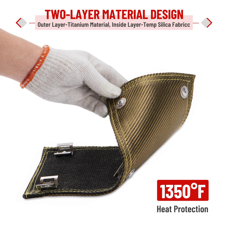Titanium Pipe Shield 6" x 12" Exhaust Heat Shield, Two-layer Material Design Heat Protection up to 1350°F, Protects Heat Sensitive Components, Hoses, Lines, and Electrical Wiring 6" x 12"