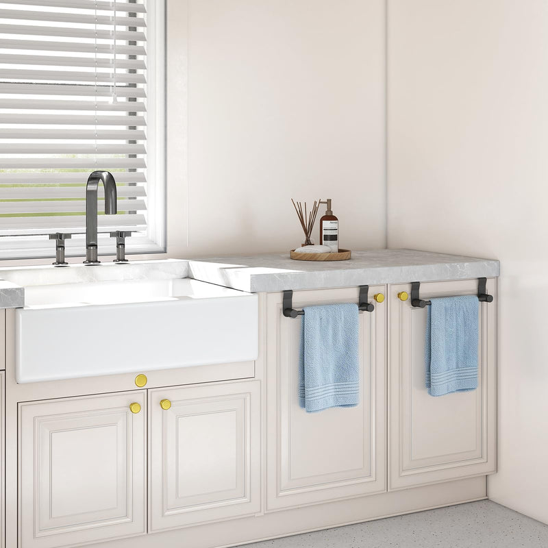 YUMORE 12" Over the Cabinet Towel Holder for Wide Doors, 2-Pack Matte Black Dish Towel Rack for Kitchen & Bathroom