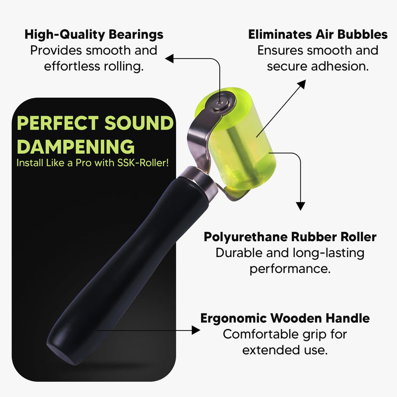 SSK-Roller Sound Dampening Installation Tool - Polyurethan Rubber Roller with Wooden Handle - Eliminates Air Bubbles
