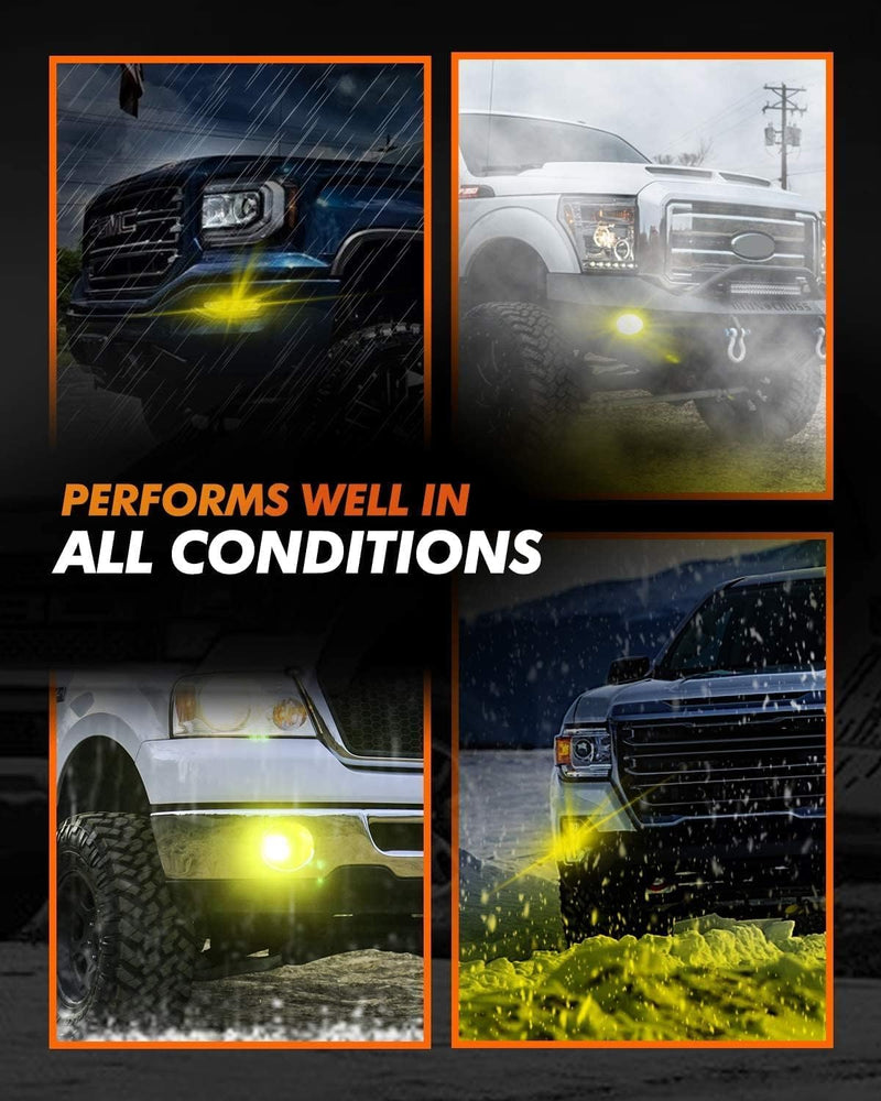 Marsauto H3 Yellow Led Fog Light Bulb, 600% High Bright H3LL Fog Lights Led, 12,000LM 3000K Amber Yellow Strong Penetration, 2024 New Upgraded CSP Chips H3 Fog Bulb for Car, Pack of 2 H3/H3ll