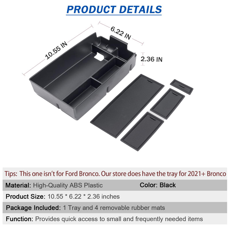 TOPINSTALL Center Console Organizer Compatible with Bronco Sport 2021-2025/Ford Escape 2020-2025 Accessories, Armrest Box Long Compartment Storage Tray Coin Container-Black Black--Bronco Sport / Escape