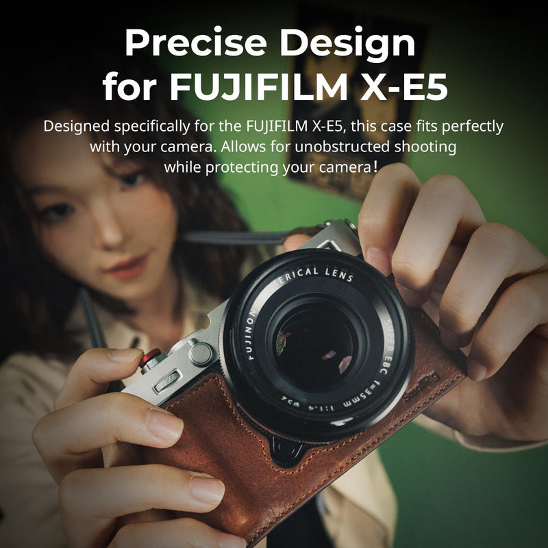 SMALLRIG Leather Case Kit for FUJIFILM X-E5 with Shoulder Strap (Brown) | Vintage Half-Body Case with Neck Strap, Genuine Leather Material Brown