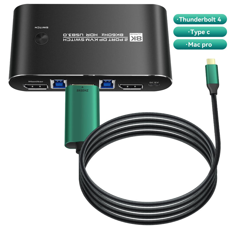 Thunderbolt 4 kvm Switch 144hz mac kvm Switch 144hz Thunderbolt kvm Switch 144hz Type c kvm Switch 144hz kvm Switch Type c 1440P 120Hz 144Hz Type-c to dp1.4 kvm Switch Cable Daoistek