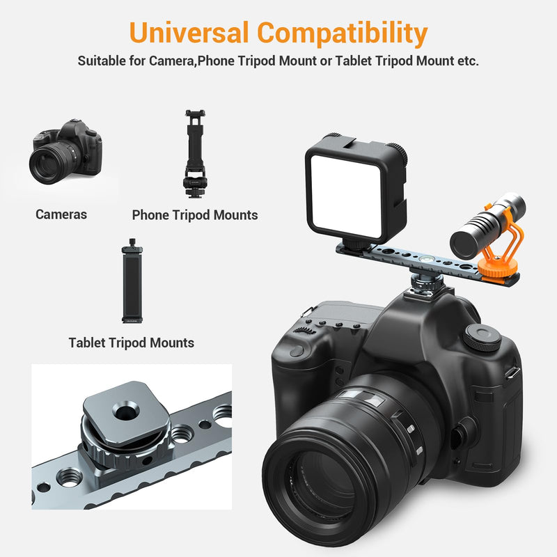 Dual Cold Shoe Mount for Vlogging, Metal Microphone Mount with 1/4" Tripod Screw, Hot Shoe Mount with 4 Screw Holes, Flash Bracket Suitable for DSLR Camera,Microphone Audio Recorder Monitors Gray