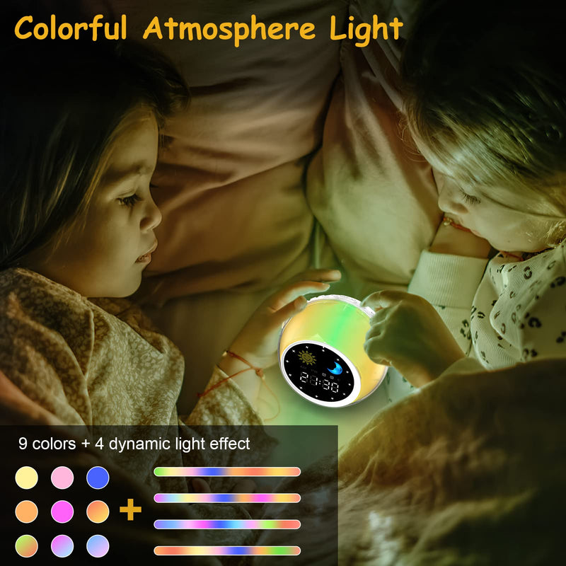 Alarm Clock for Kids, Bluetooth Music Player&Digital Clock, Sleep Sound Machine for Kids Bedroom, Kids Alarm Clock Sleep Trainer with Wake up Light, Ok to Wake Clock for Kids Adjustable Colors