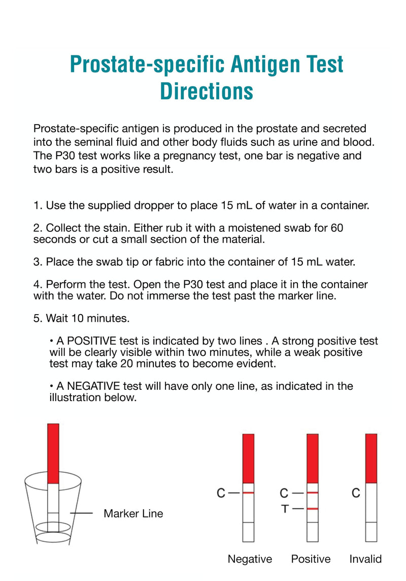 Crime Scene Semen Detection Test - P30 Antigen, Includes Supplies and Directions to Perform A Single Test - Used in Forensic Science Labs