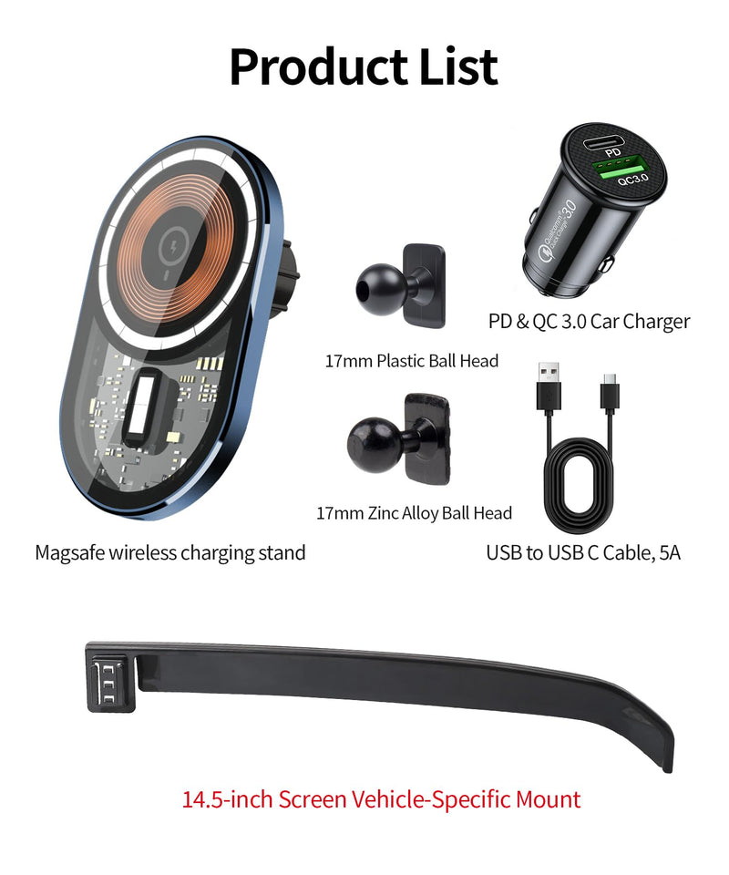 15W Wireless Charging Car Phone Holder for Audi A6,A5,S5,Q5,SQ5,Q6L e-tron | Magsafe Accessories Fast Charging Magnetic cell phone Holder Clip Compatible with iPhone Android, 3D Fit Vehicle Phone Stand For 14.5-inch 2026 A5/A6/S5/Q5/SQ5/Q6L e-tron
