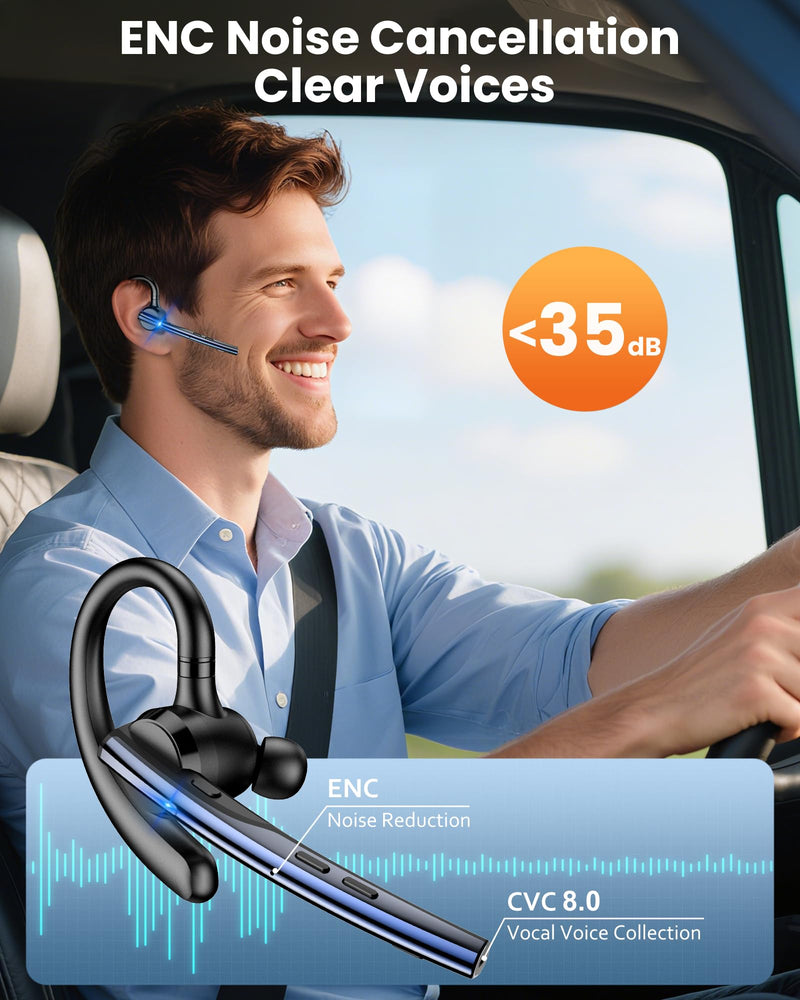 New Bee Bluetooth Headset V5.1 72H Talk Time Dual Mic with Mute Button for Business, Wireless Hand-Free Bluetooth Earpiece with 500mAh Charging Case for Cell Phone Calls Trucker Driver Laptop Blue M54