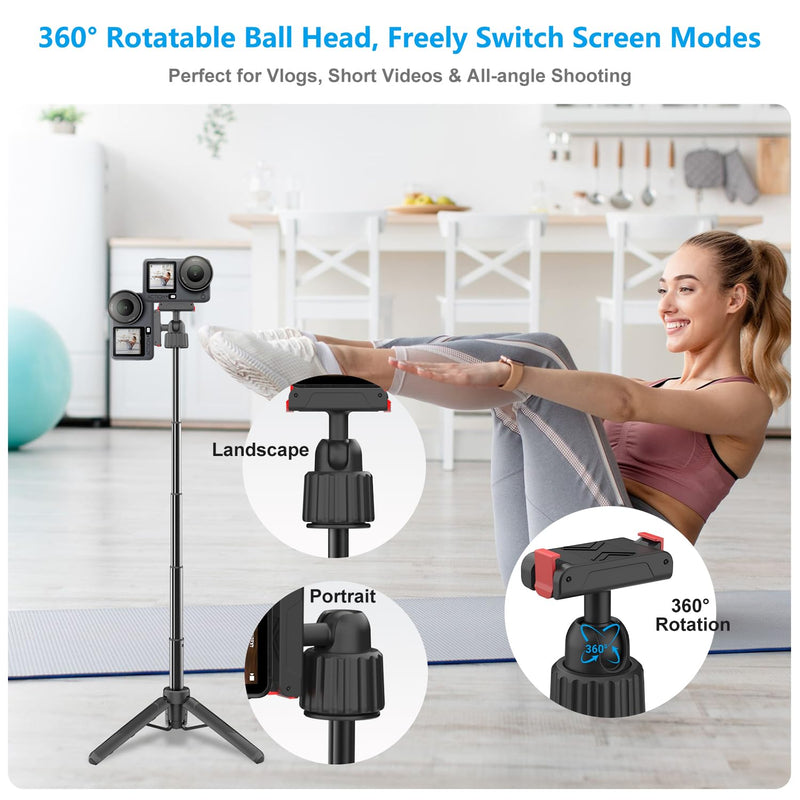15.75'' Reinforced Selfie Stick Tripod for DJI Osmo Action 6/Nano | 3-Keel Enhanced Extendable Tripod, N55 Magnetic Mount, Ultra Light Portable Vlogging Pole Handle Grip for Travel Shooting