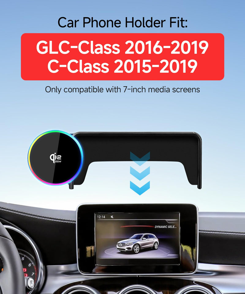 Qi2.2 25W Wireless Charger Car Phone Mount for Mercedes-Benz GLC 2016-2019 | C-Class 2015-2018, 7" Screen Magsafe Magnetic Accessories Fast Charging Cell Phone Holder Clip Compatible with iPhone Android