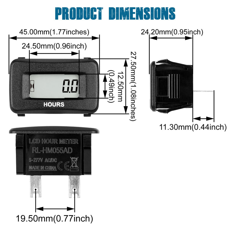 Runleader Digital Maintenance Hour Meter,AC/DC 5V to 277V for Garden Tractor Generator Scooter Club Car Forklift Leaf Trimmer etc.(1) 1