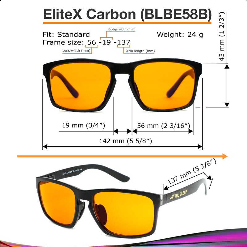 Carbon Reinforced Nylon Blue Light Blocking Glasses for Better Sleep - Orange Computer Migraine Glasses for TV Smartphone - EliteX Carbon Amber Nighttime Gaming Gamer Glasses for Screen Eye Strain